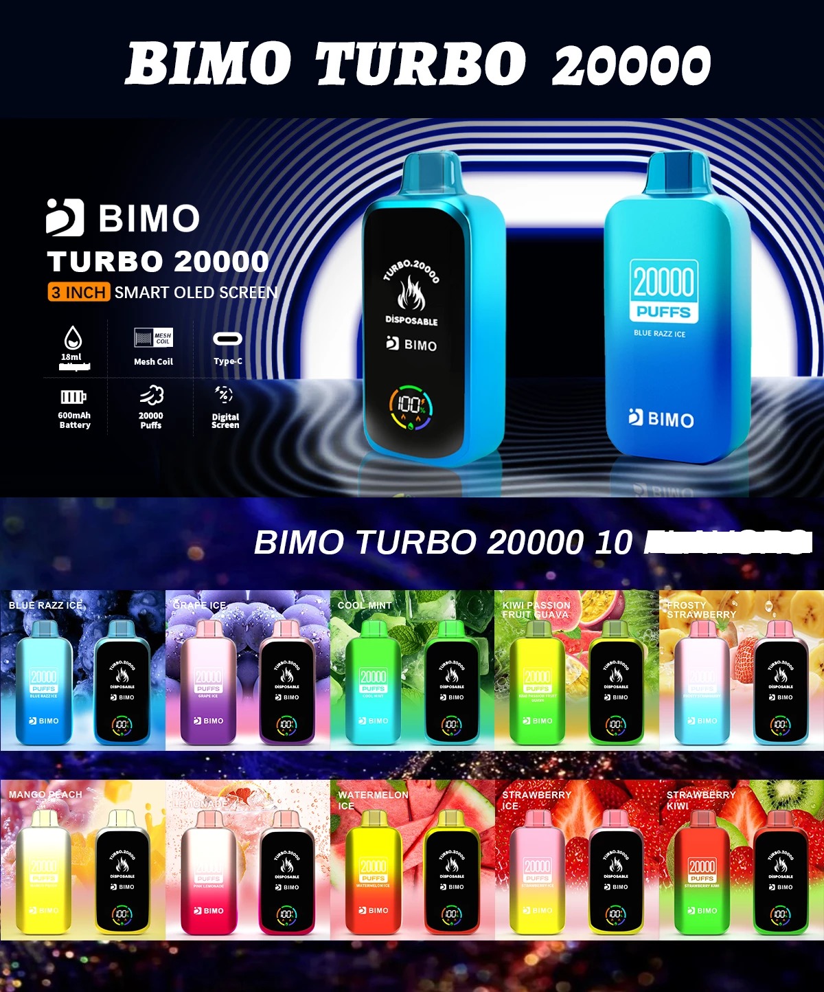 BIMO Turbo 20000 Puffs Rechargeable Disposable Vape Pen